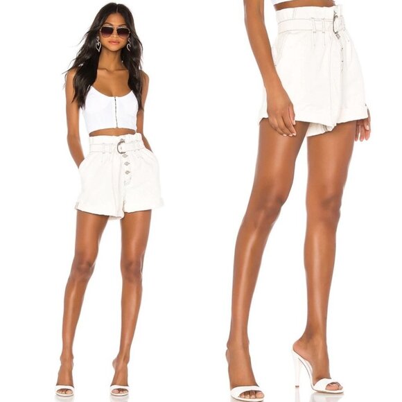 NWT Revolve Free People Cindy Utility Shorts Ecru Size‎ 4 White Paperbag Waist - Picture 1 of 8